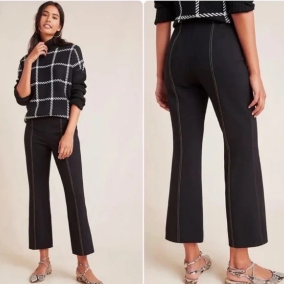 ANTHROPOLOGIE THE ESSENTIAL CROP FLARE BLACK PANTS SIZE LARGE - Picture 3 of 13